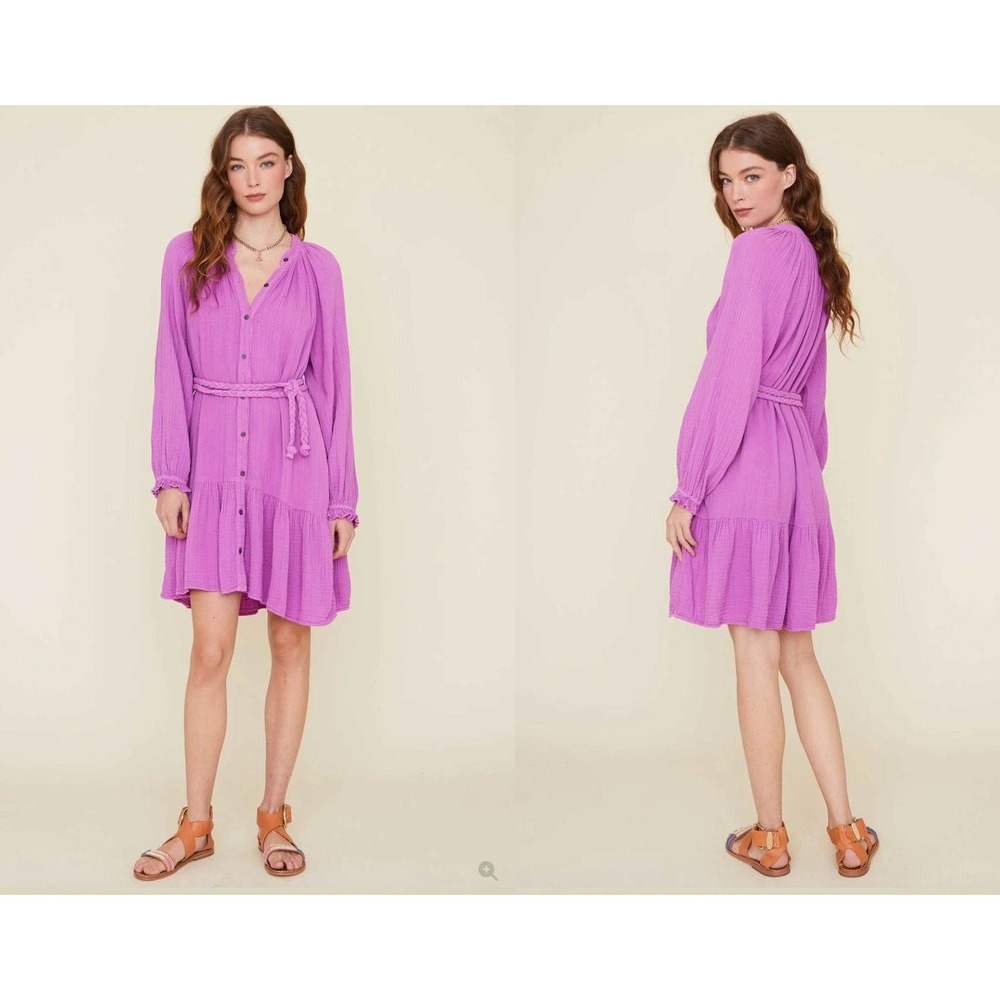 XiRENA Rainey Dress Cotton Gauze Long Sleeve Mini Dress Orchid Purple XS